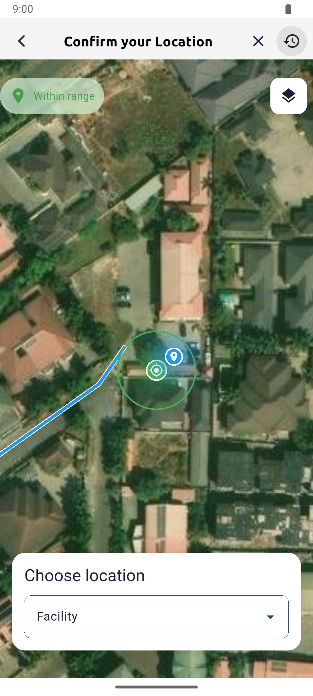 Pin placed inside the circle with the Facility field shown