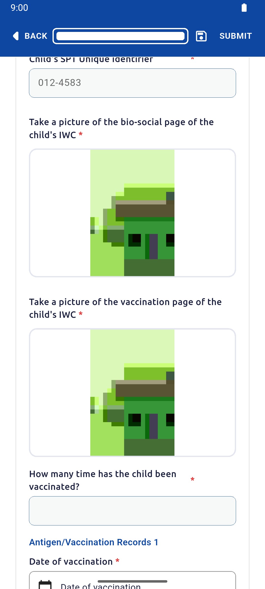 Both Infant Welfare Card photo fields with photos attached