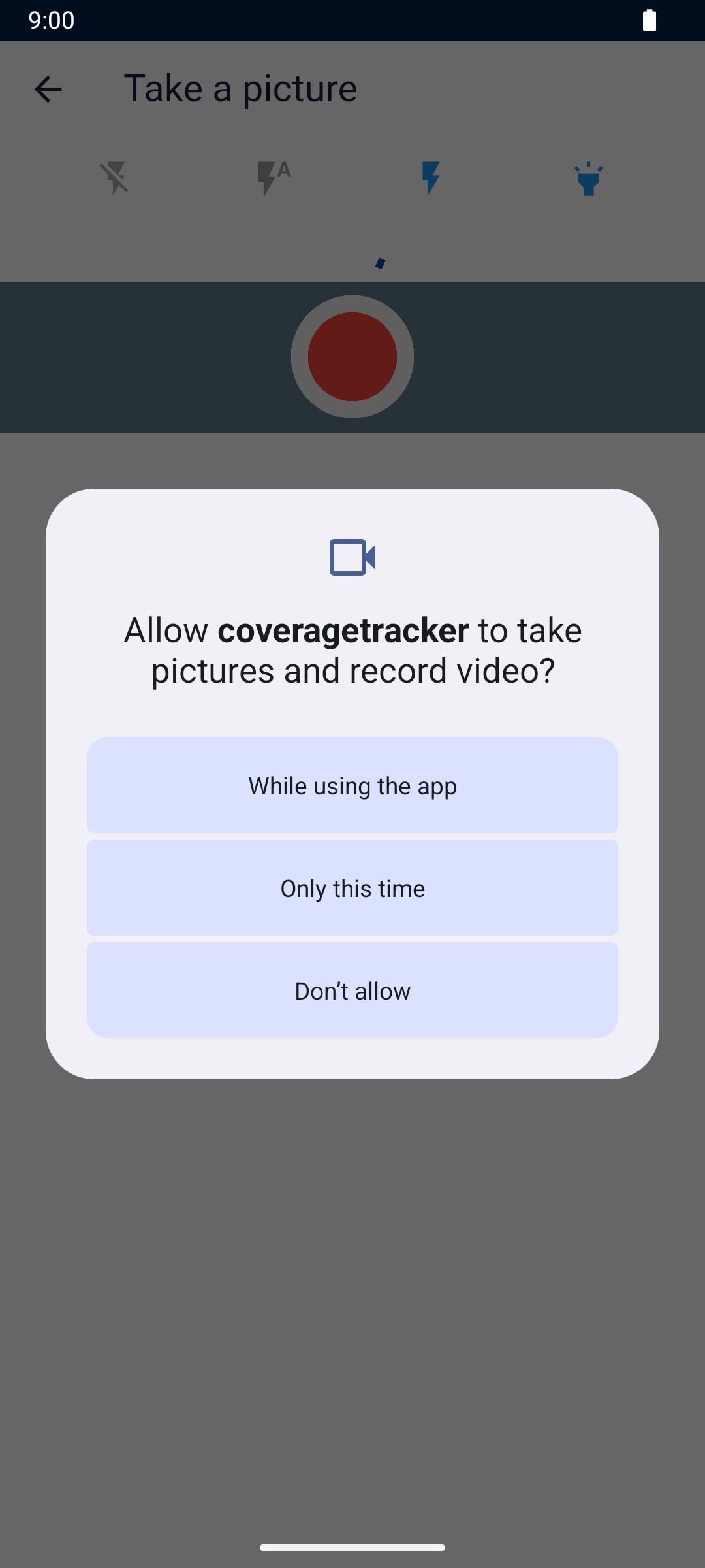 Android prompt asking to allow the app to take pictures and record video