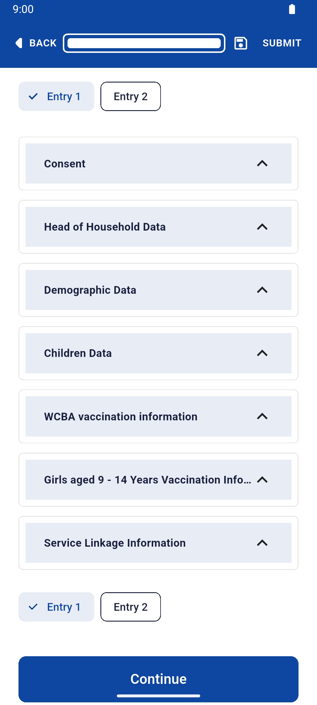 List of household sections for Entry 1