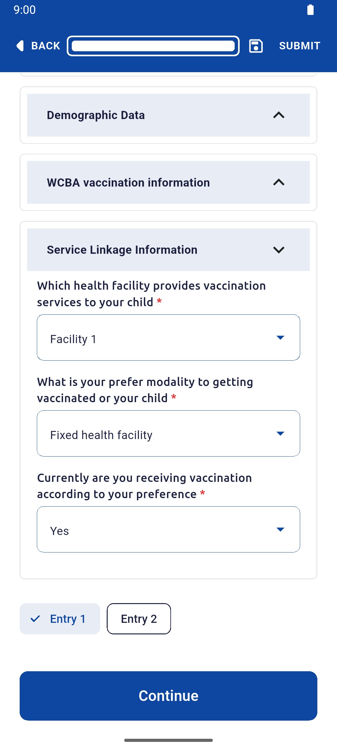 Service Linkage Information with facility, modality and preference answered
