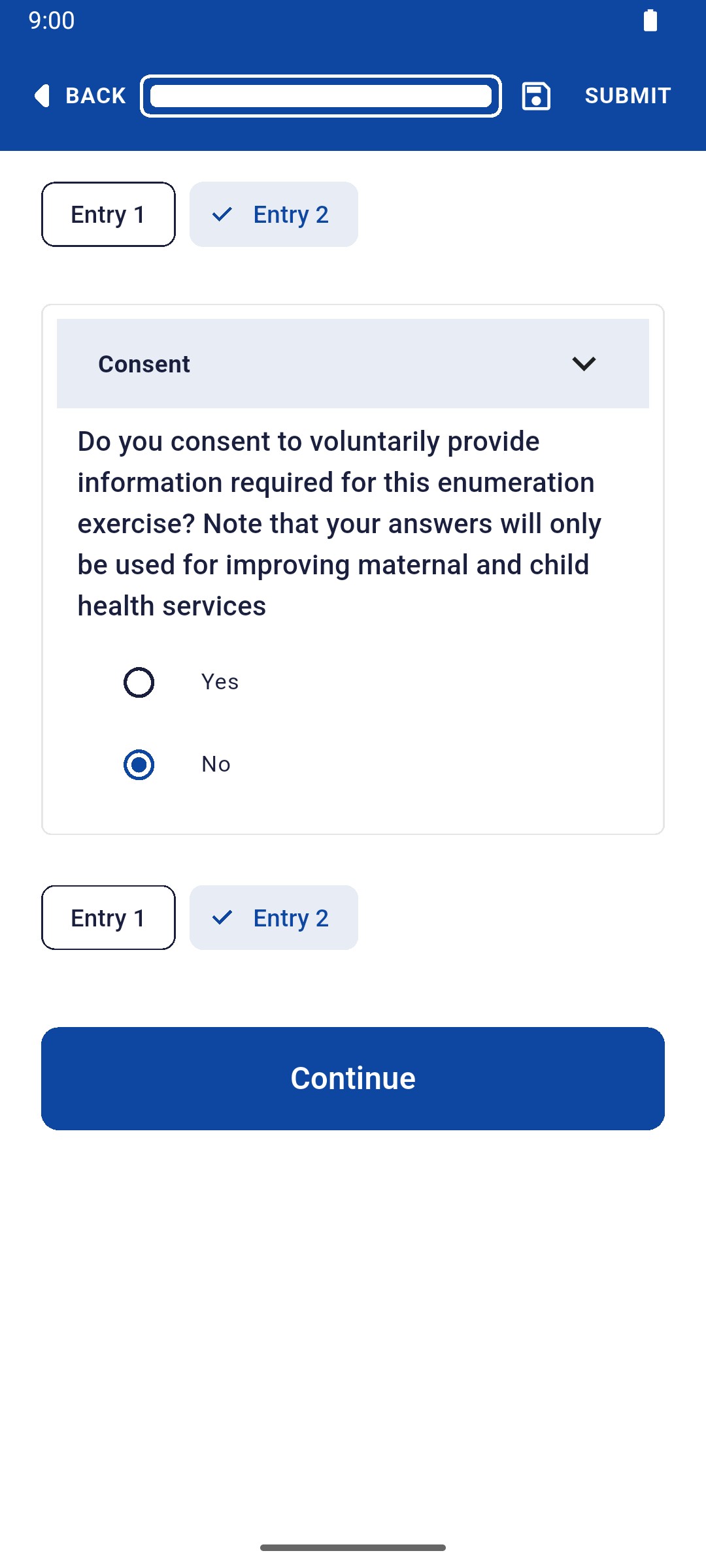 Entry 2 with consent answered No