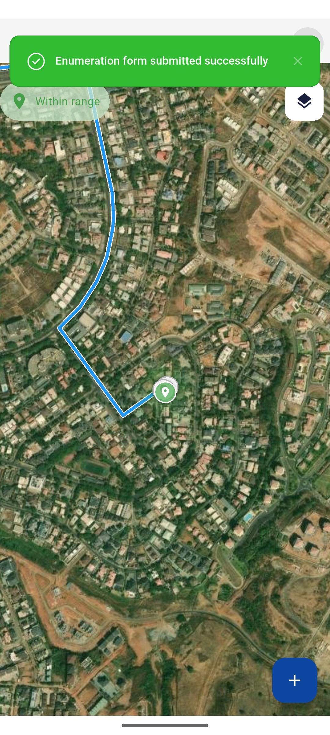 Map with the Enumeration form submitted successfully message