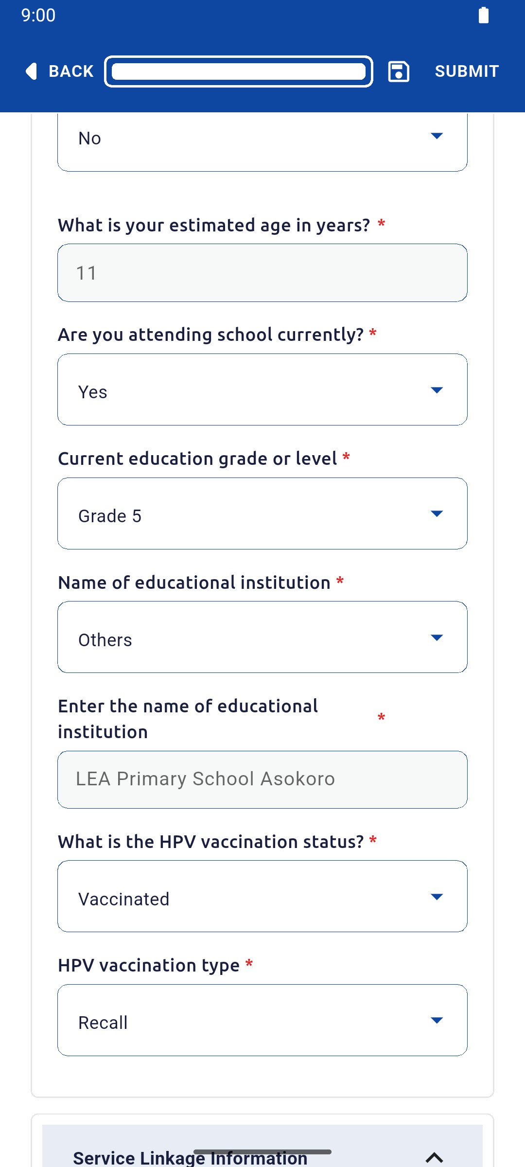HPV vaccination status Vaccinated with type Recall