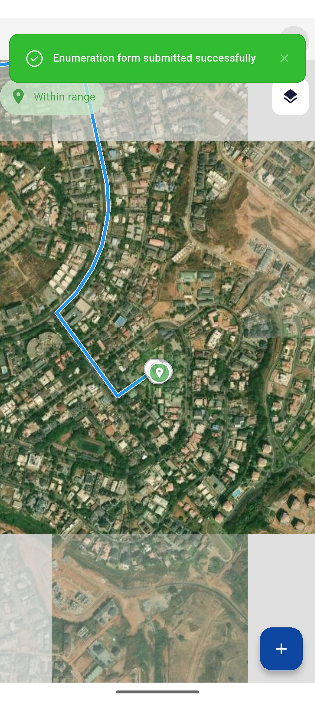 Map with the Enumeration form submitted successfully message