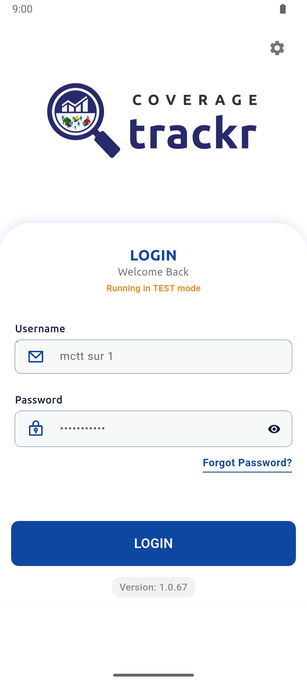 Login screen after logging out with the username and masked password still filled in