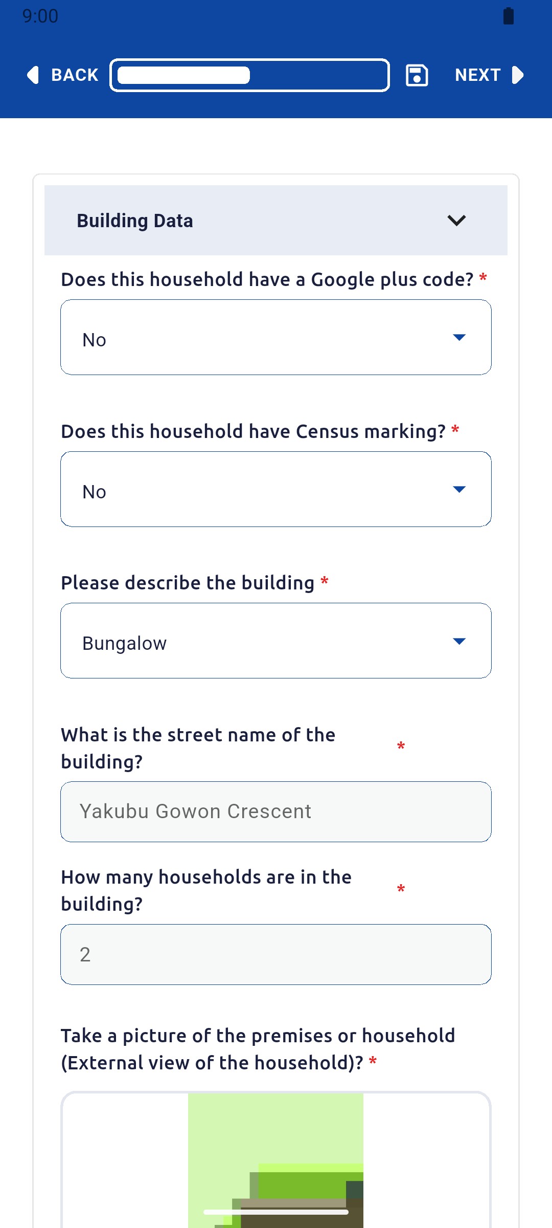 Building Data reopened with the saved answers