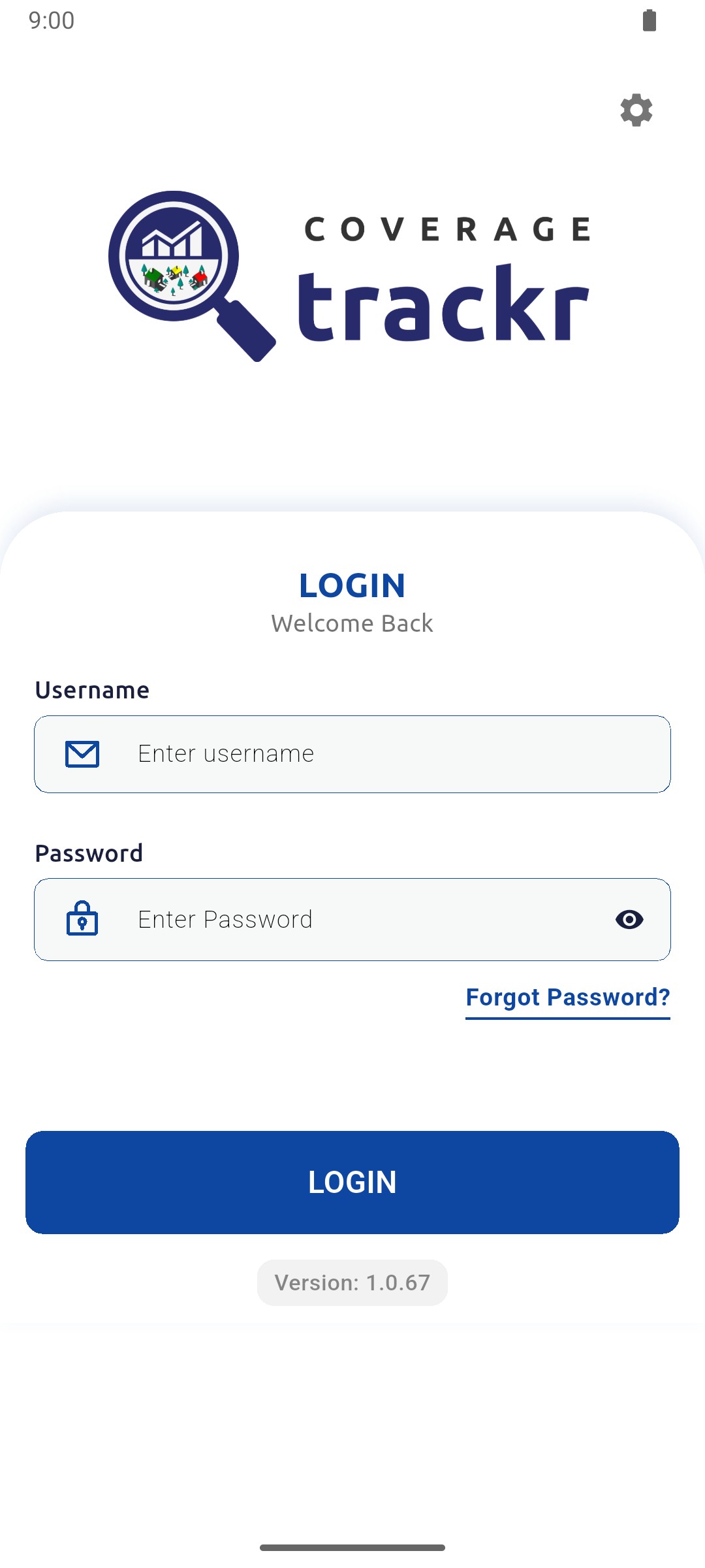 Mobile LOGIN screen with empty username and password fields
