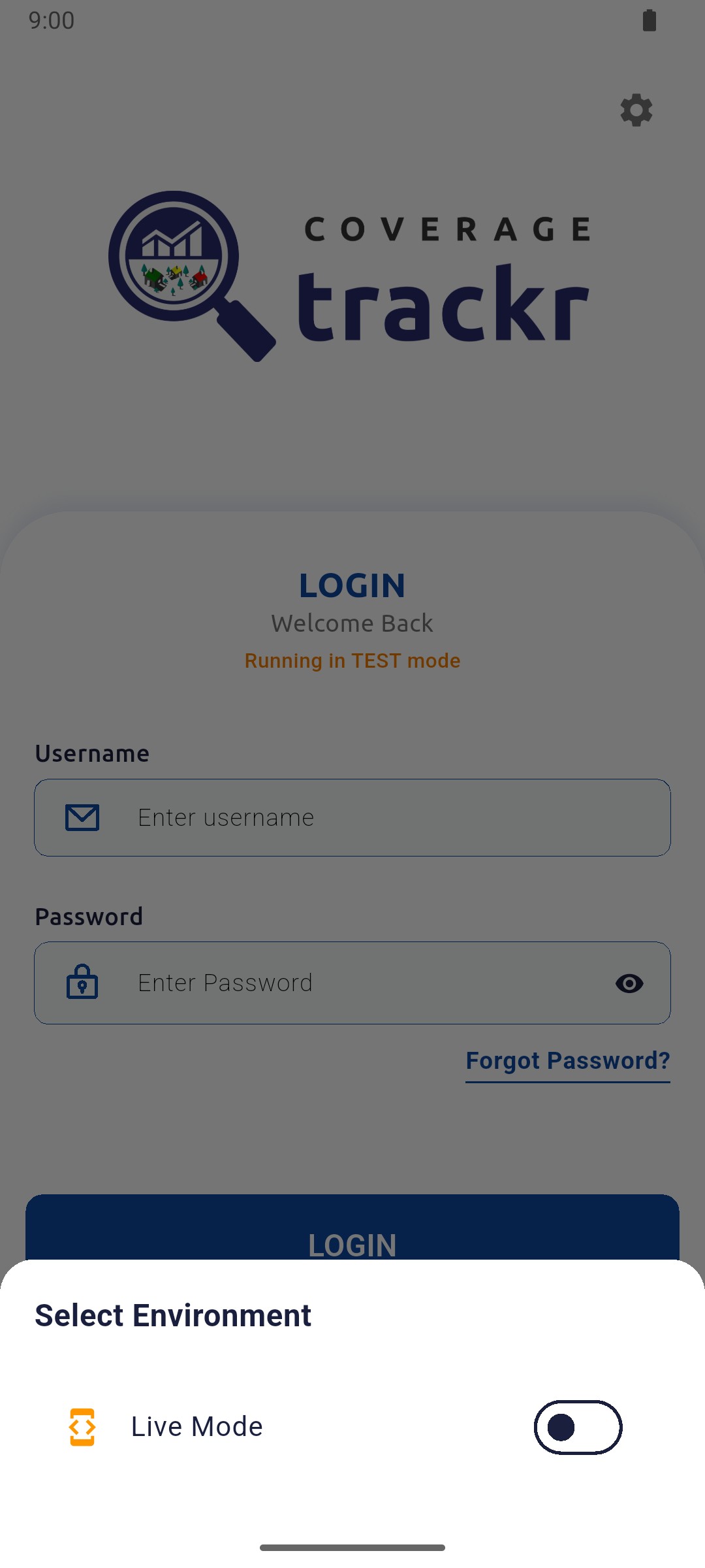 Select Environment panel with Live Mode switched off