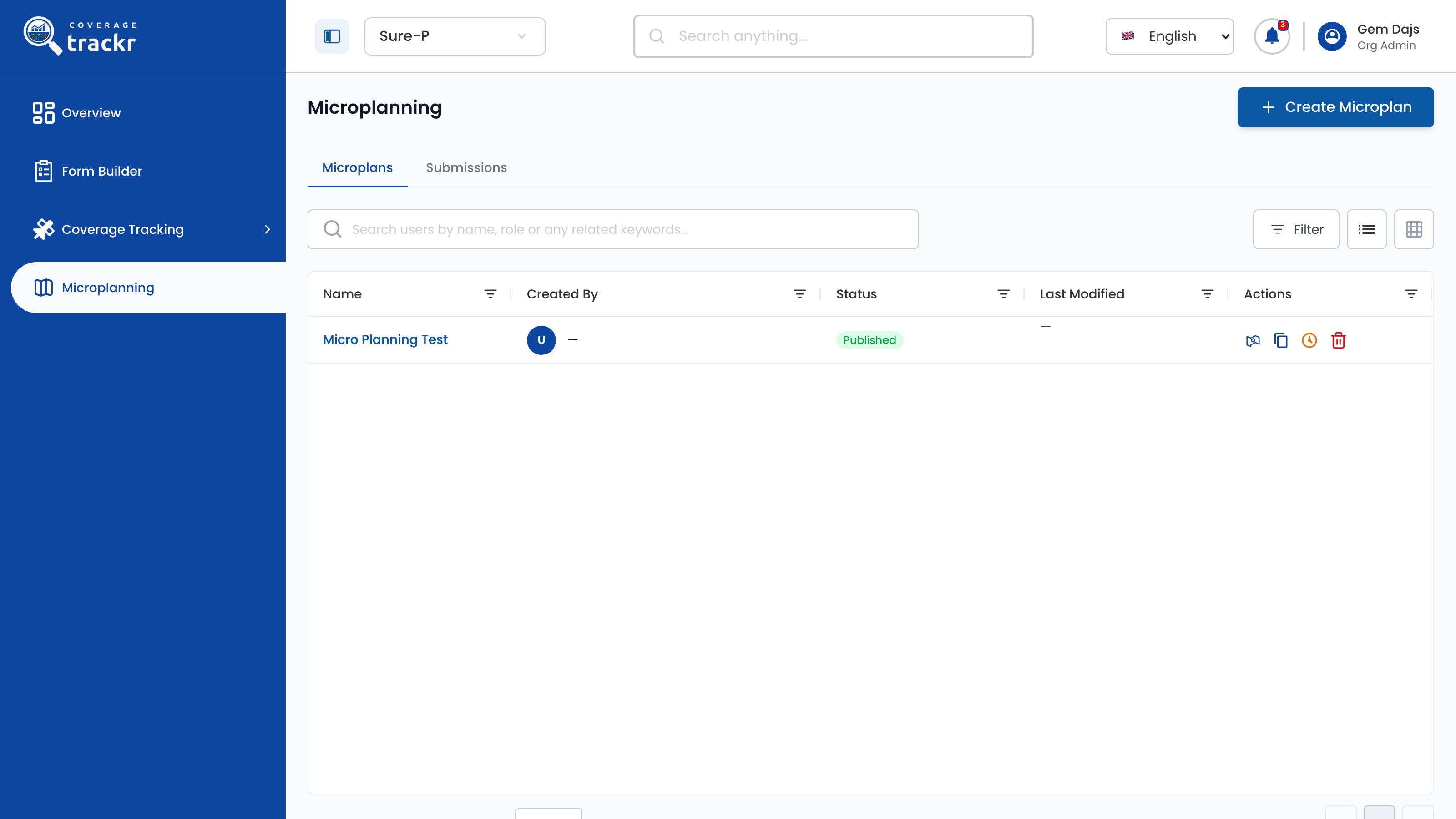 Microplanning list with the Create Microplan button