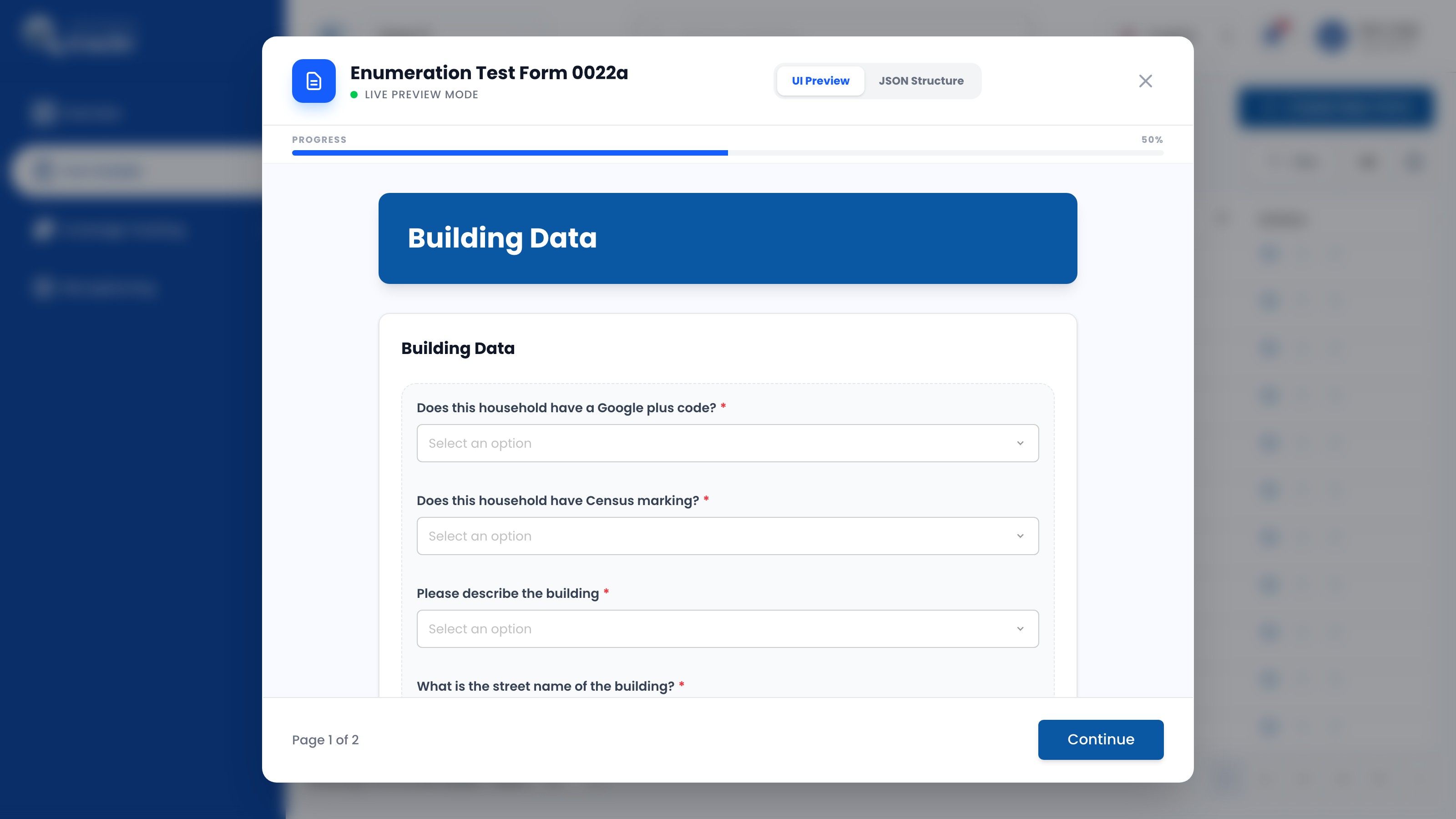 Live Preview Mode showing the first page of an existing CoverageTrackr form