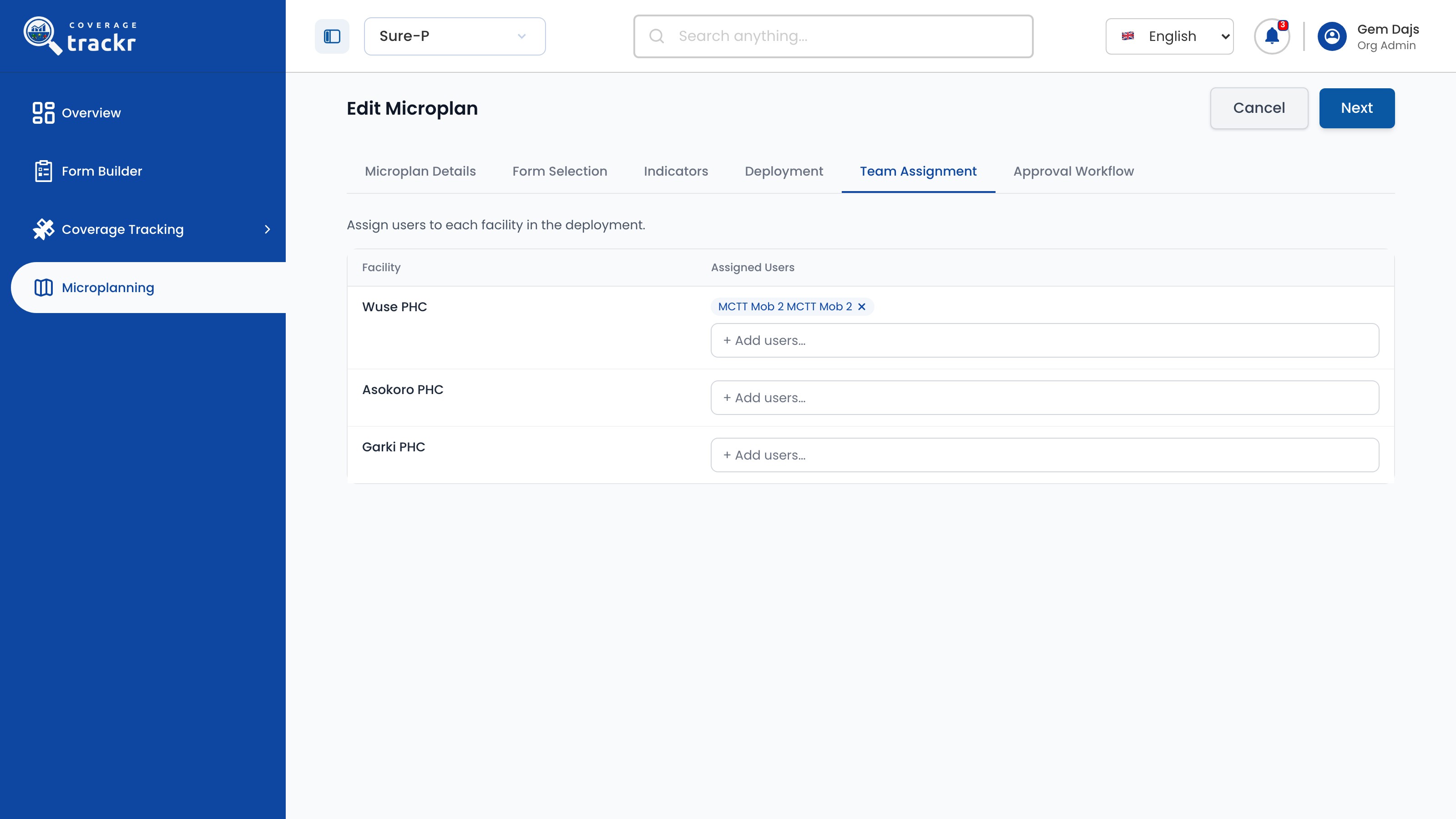 Team Assignment with a user assigned to Wuse PHC