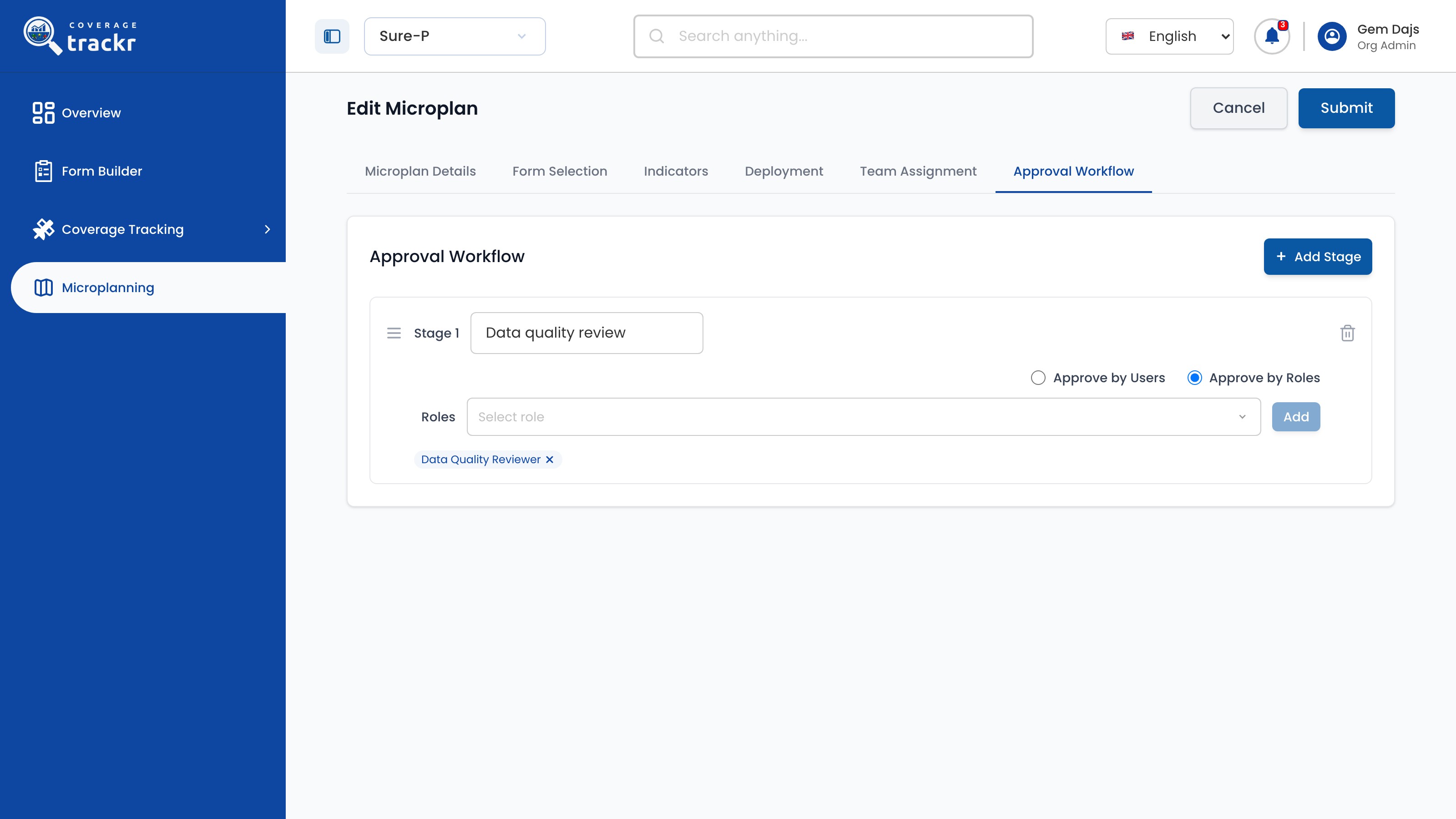 Approval stage Data quality review with the Data Quality Reviewer role