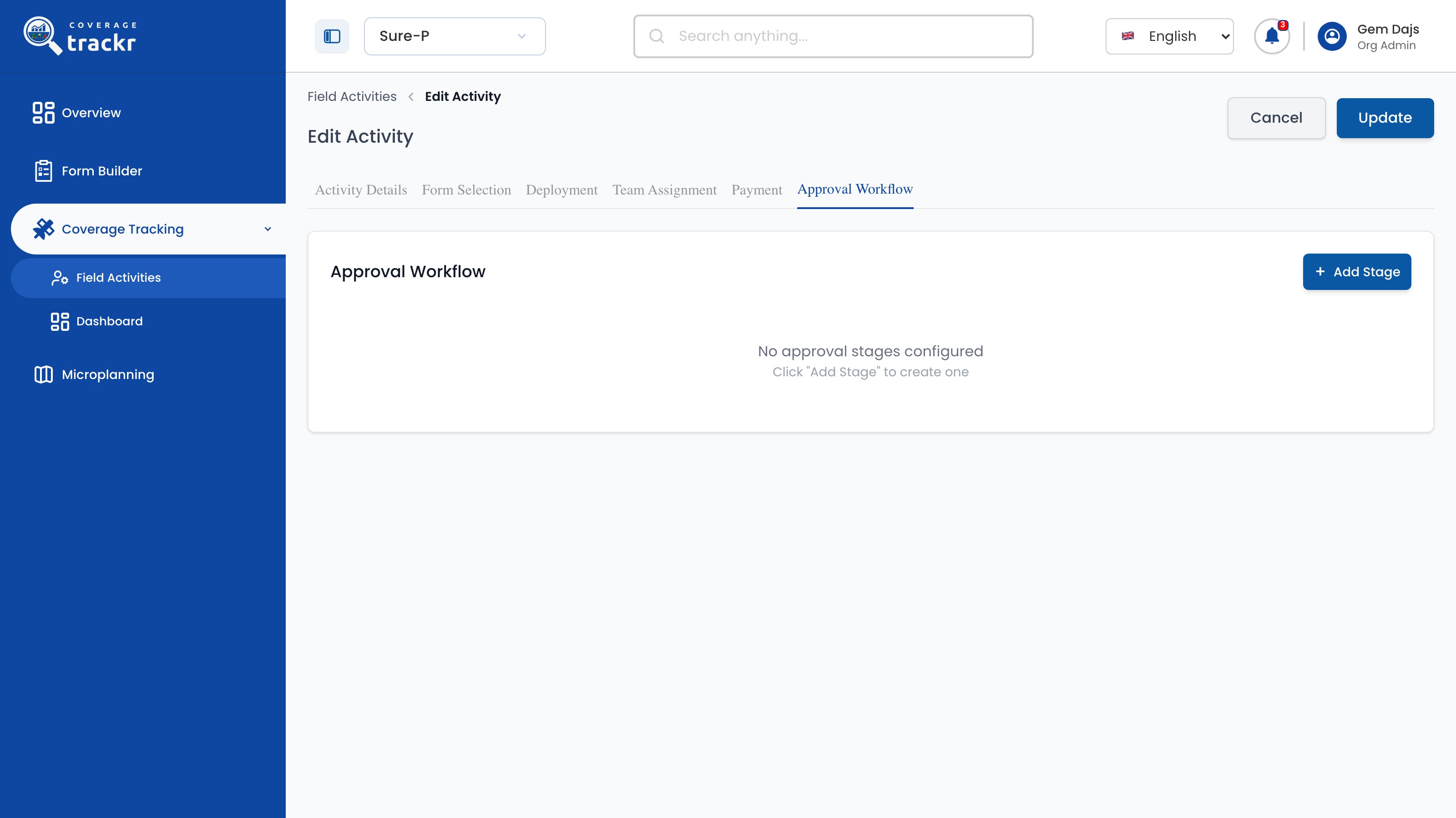 Approval Workflow tab with no stages configured
