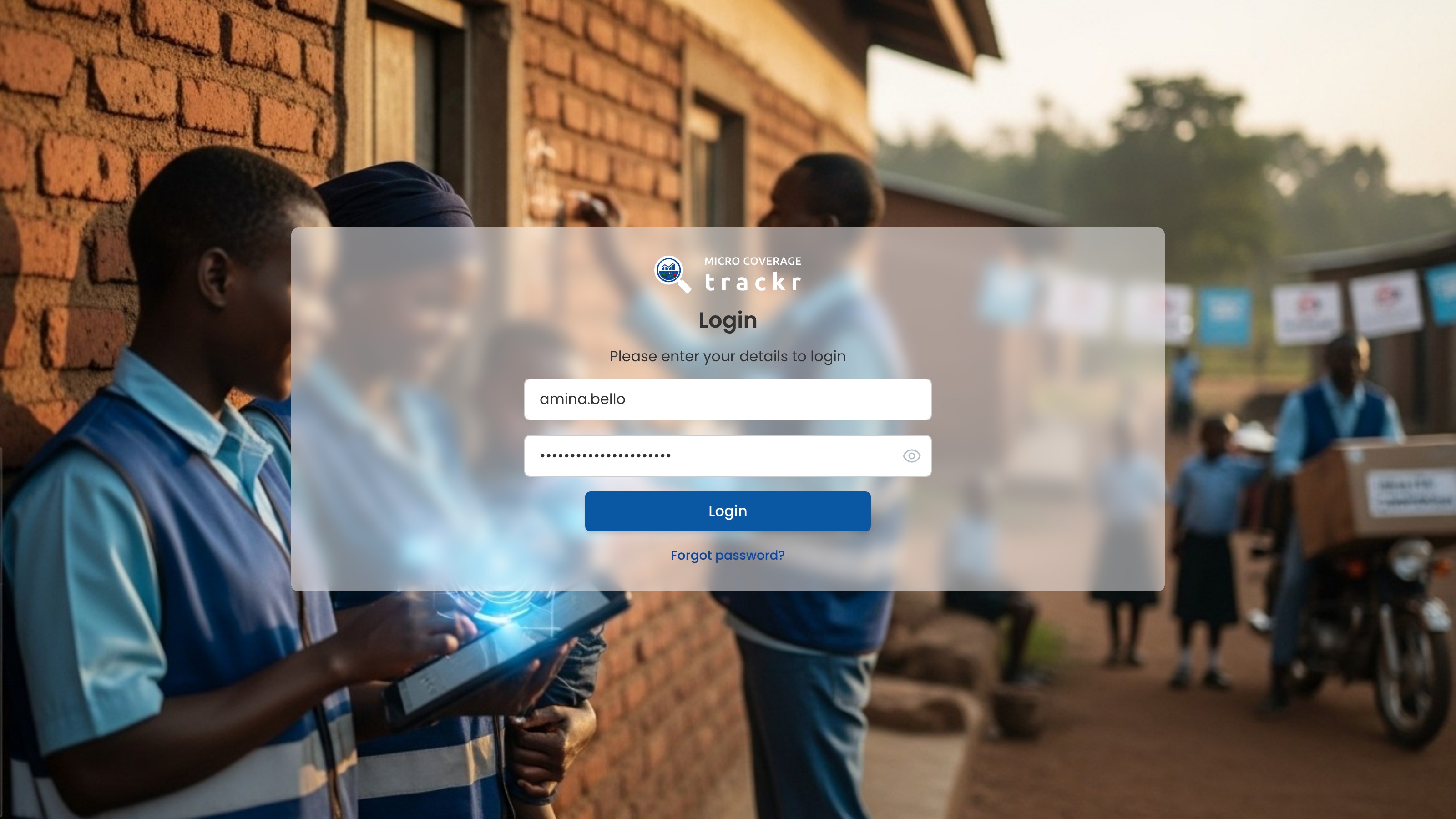 CoverageTrackr sign-in page with the login form